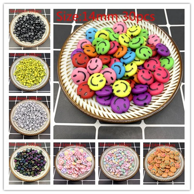 Новый 6/14 мм рисунком в виде улыбающихся рожиц Акриловое волокно глины Форма Spacer