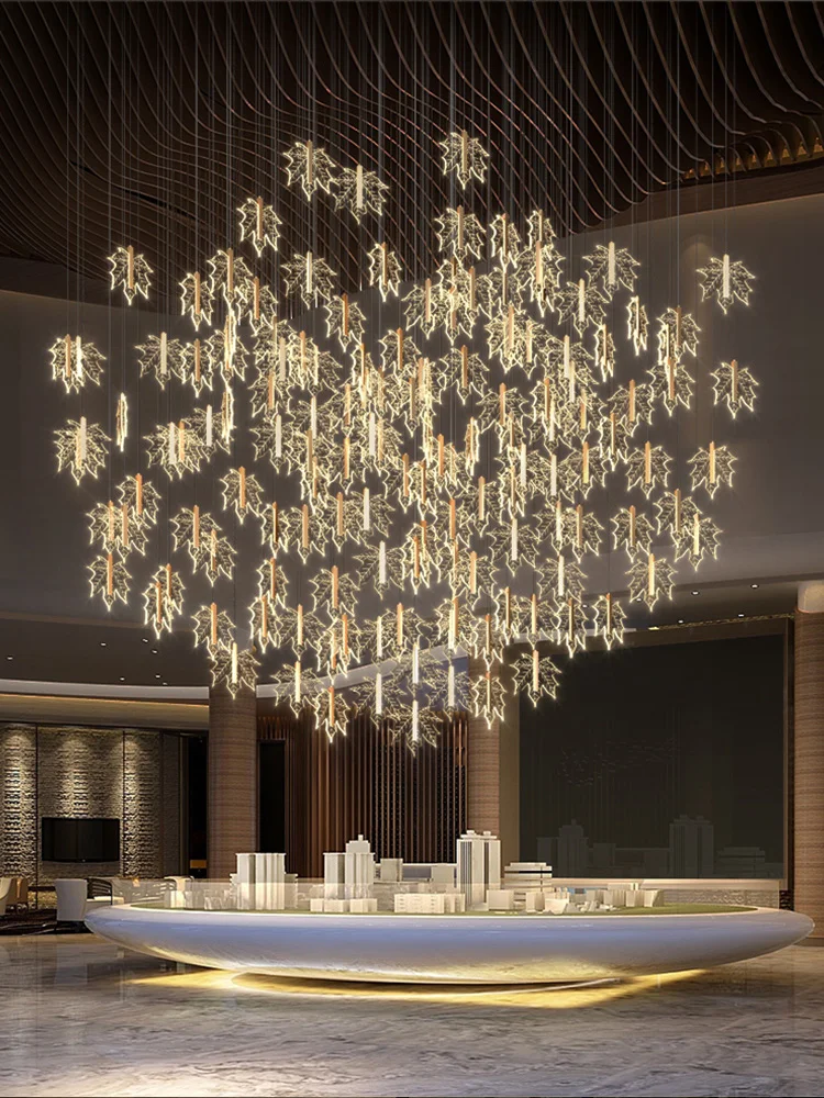 Fiyat Modern Merdiven Avize Otel Lobisinde Villa Spiral Merdiven Avize Dubleks Bina Lobi Akçaağaç Yaprağı Avize Lambaları