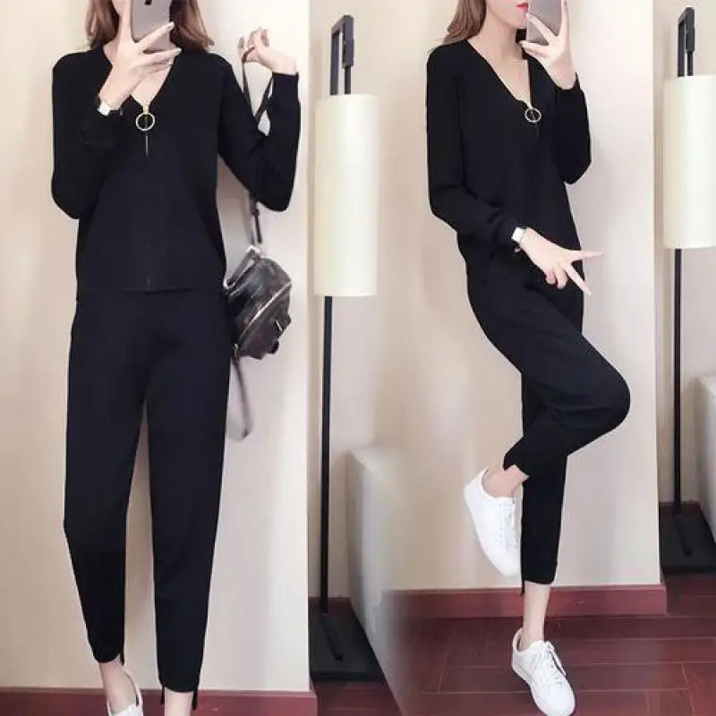 Женский трикотажный спортивный костюм однотонный комплект повседневной одежды