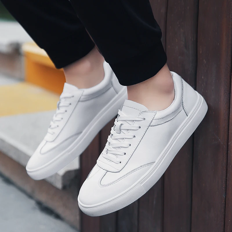 Мужская повседневная обувь из натуральной кожи черные модные удобные кроссовки