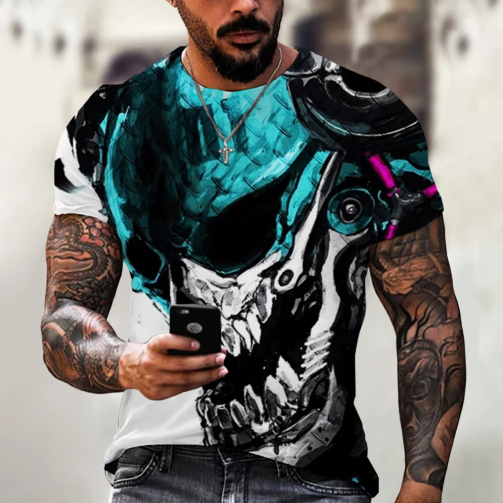 

Fashionable 3D Printing Horror Skull Pattern Male/Female T-shirt Summer Street Personality Wild Skeleton Loose Tops Oversize 6XL