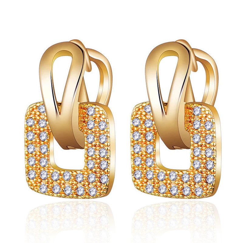 Новые модные квадратные циркониевые Висячие серьги для женщин с золотым и