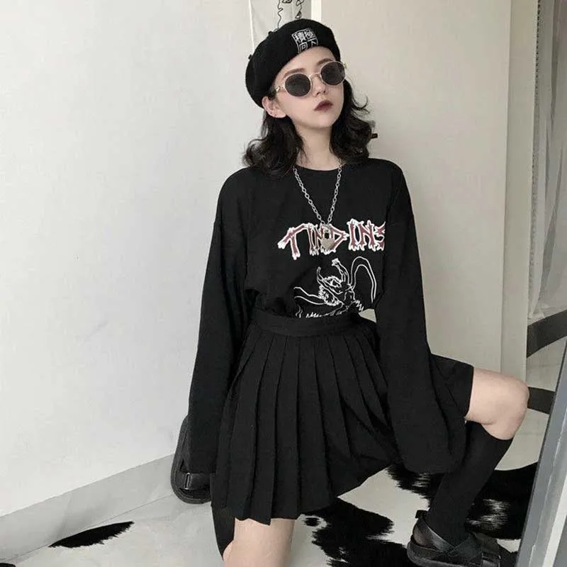 NiceMix весна корейский осень ulzzang Харадзюку улица хип-хоп Темный Ретро Ангел печать футболка ins модная свободная повседневная женская