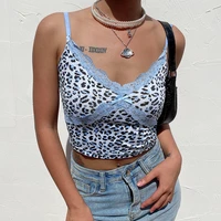 heyoungirl patcwhork lace leopard spaghetti strap top sleeveless 90s crop top tee frill sexy cami top summer streetwear 2021