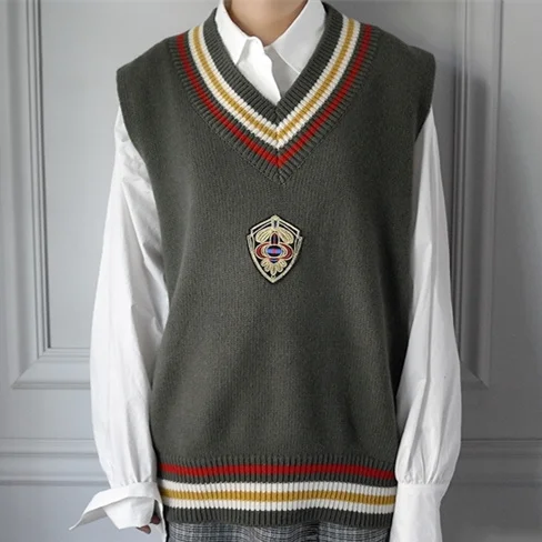 Женский пуловер без рукавов Осень зима 2019 корейский стиль винтажный значок в