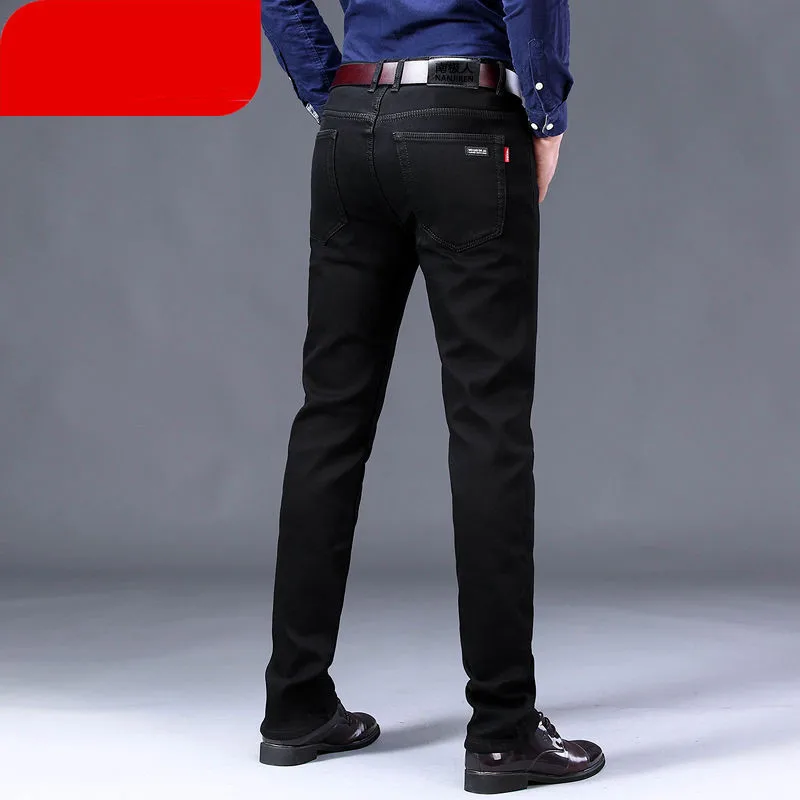 Men Fashion Winter Jeans Black Slim Fit Stretch Thick Velvet Pants Warm Casual Fleece Trousers Male | Мужская одежда