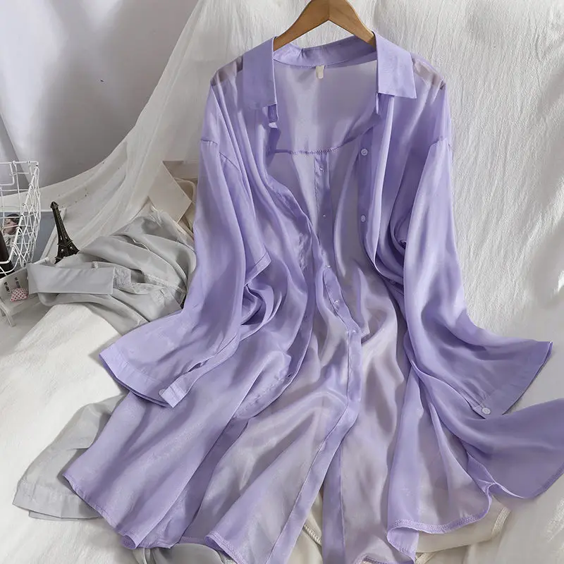 

Fashion Back Single Breasted Split Long Sunscreen Shirt 7 Colors Korean Chiffon Shirt Summer Thin Cardigan Lady Shawl aq1034