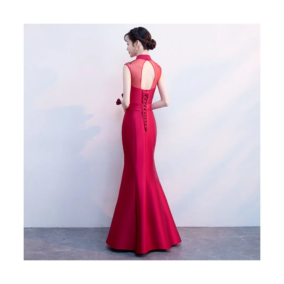 Пикантное приталенное улучшенное платье Ципао с аппликацией Феникса вышитое