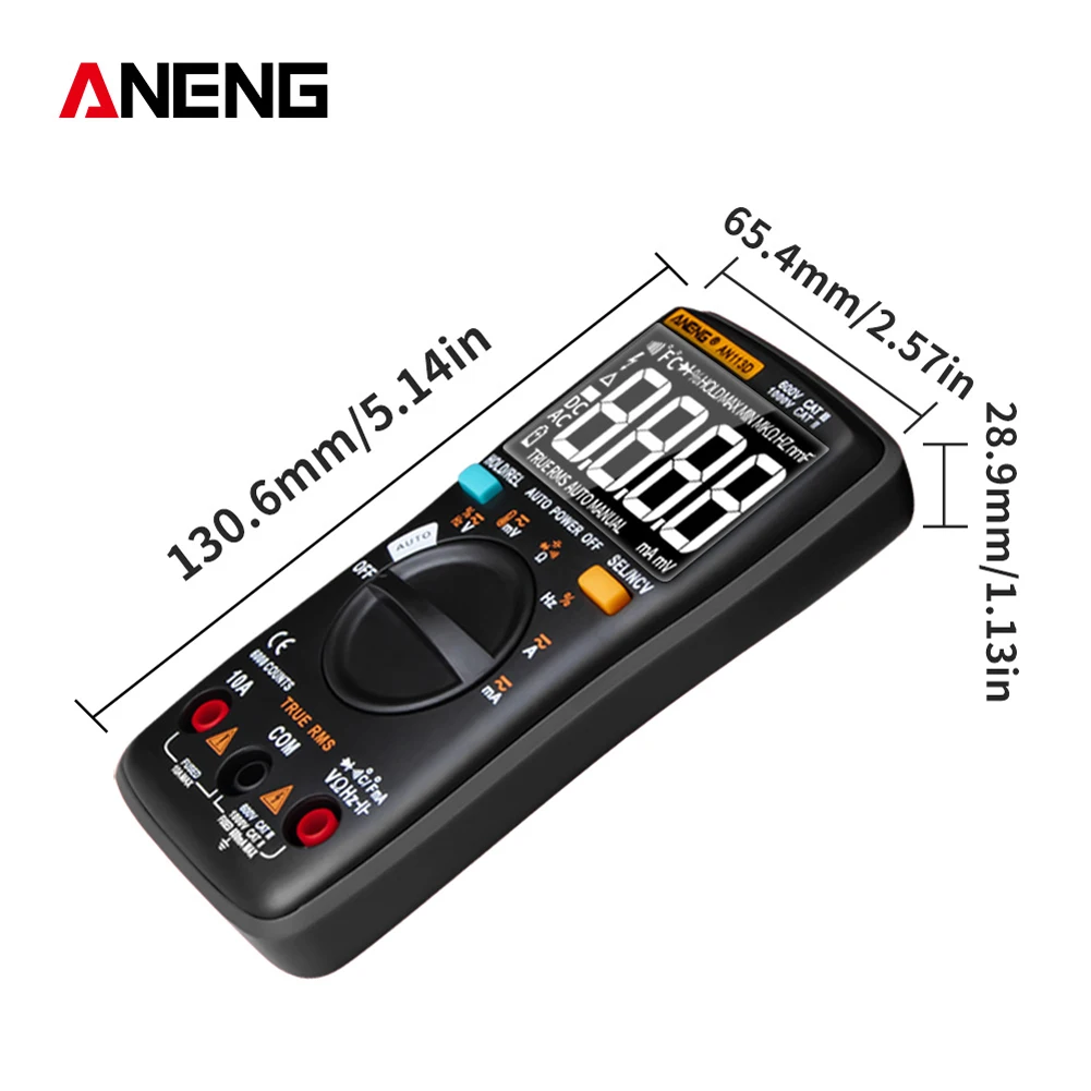 AN113D Digital Multimeter 6000 Counts Electrical Transistor Tester Temperature Auto Ranging AC/DC Voltage Meter for Electrician
