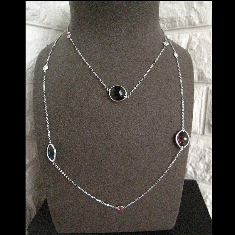 Женское Ожерелье P0701 разноцветное граненое с горным хрусталем|Подвески| |