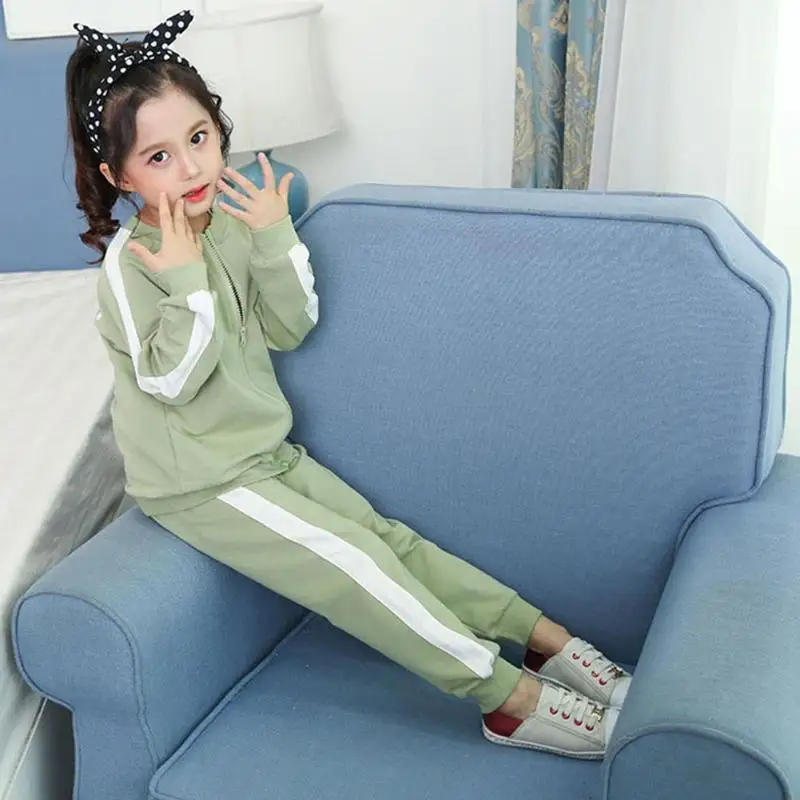 Осень-зима 2019 комплекты одежды для маленьких девочек Однотонная футболка с