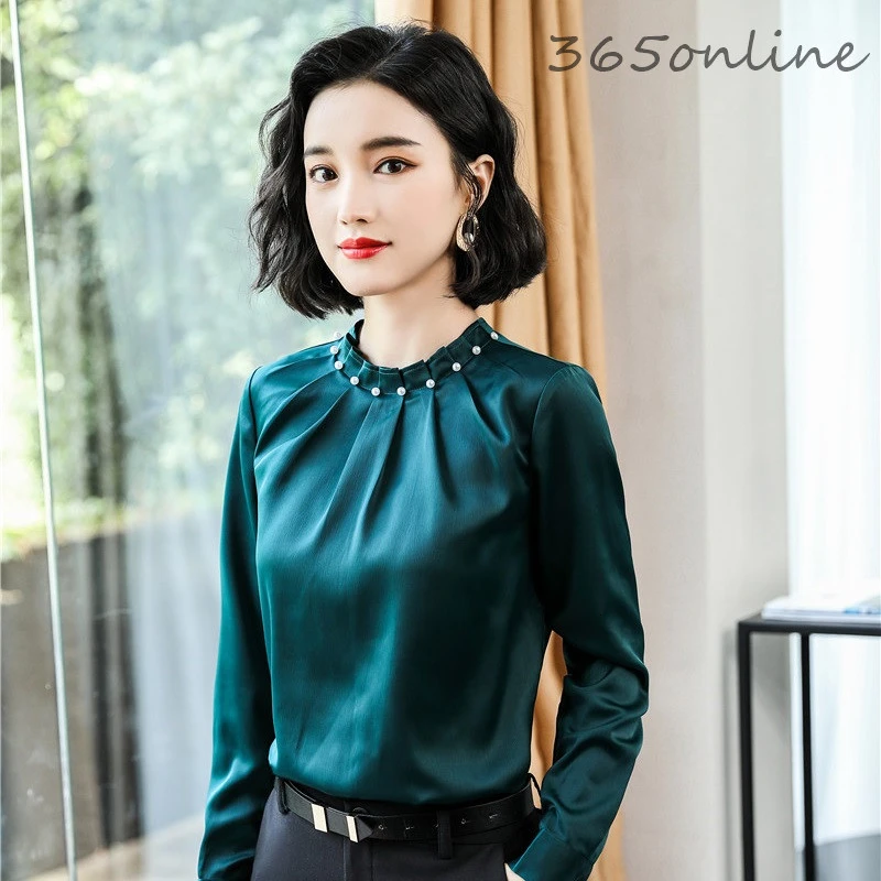 

Novelty Blackish Green Formal OL Styles Women Business Work Wear Shirts Blouses Long Sleeve Spring Autumn Ladies Blouse Clothes