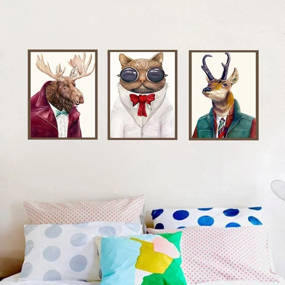 Ретро портрет животных холст живопись лиса ежик кошка собака лось хентлеман