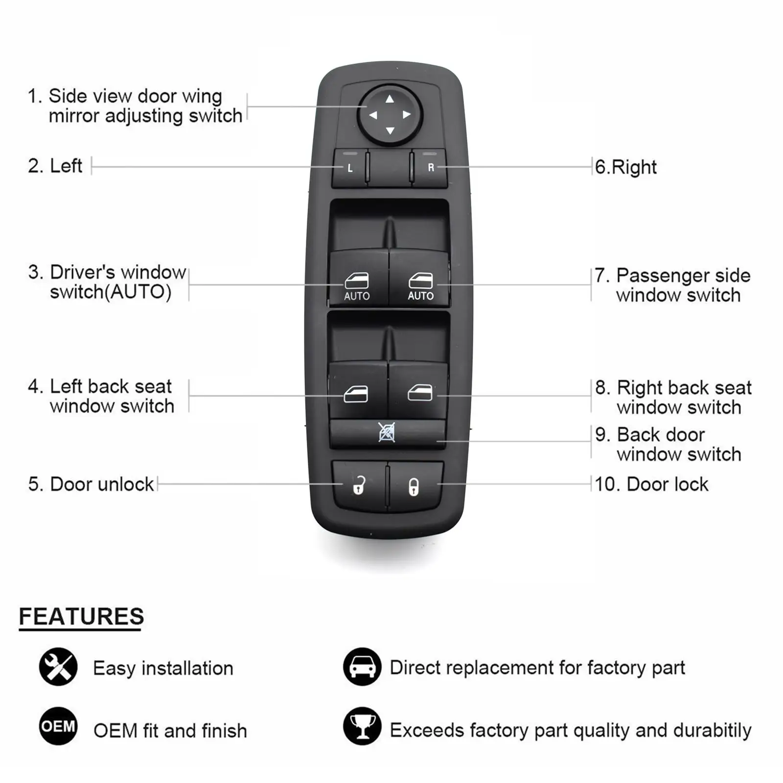 Автомобильный переключатель переднего левого стекла для Dodge Durango Jeep Grand Cherokee 2011 2012