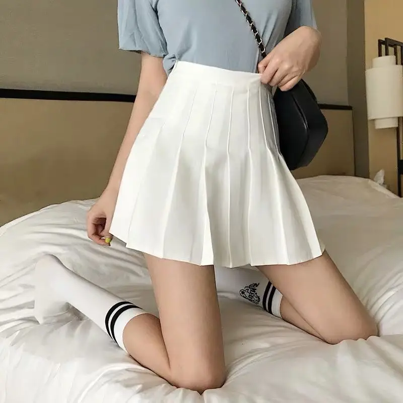 

Sexy women short skirt cute female pleated skirt spring and autumn high waist solid color mini skirt summer female skirt