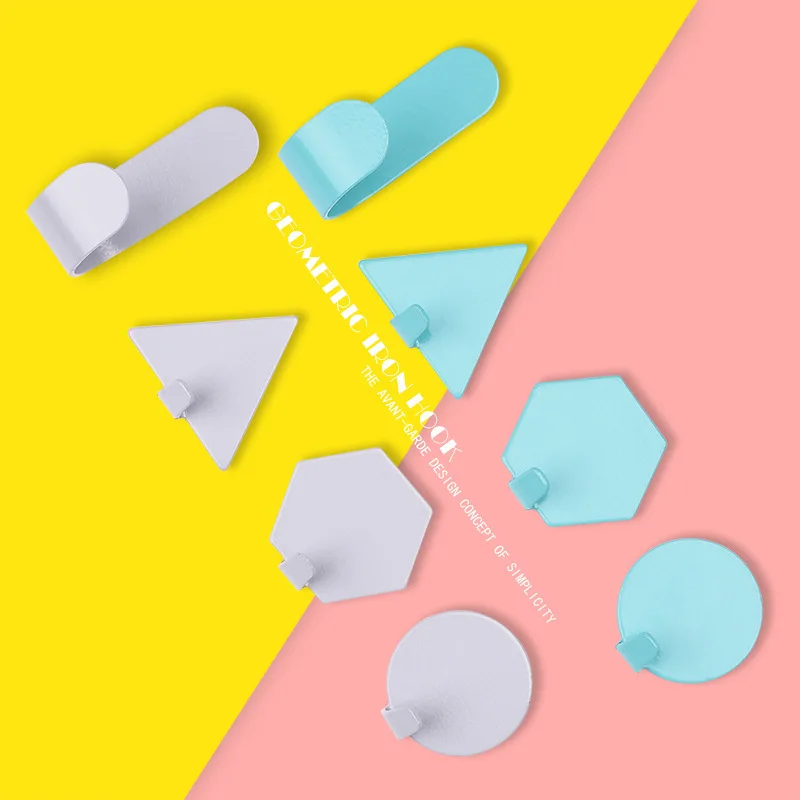 

4pcs Iron Wall Hook Creative Free Punch Geometry Small Hook Bedroom Bathroom Wall Hanging Seamless Hook Home Decorative