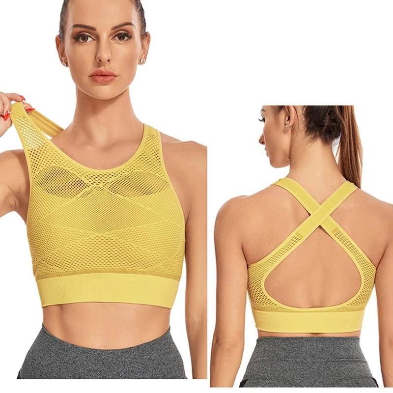 

Женская одежда, сетчатый спортивный укороченный топ для йоги, бюстгальтер, сексуальное бесшовное нижнее белье для бега, бега, Женский велос...