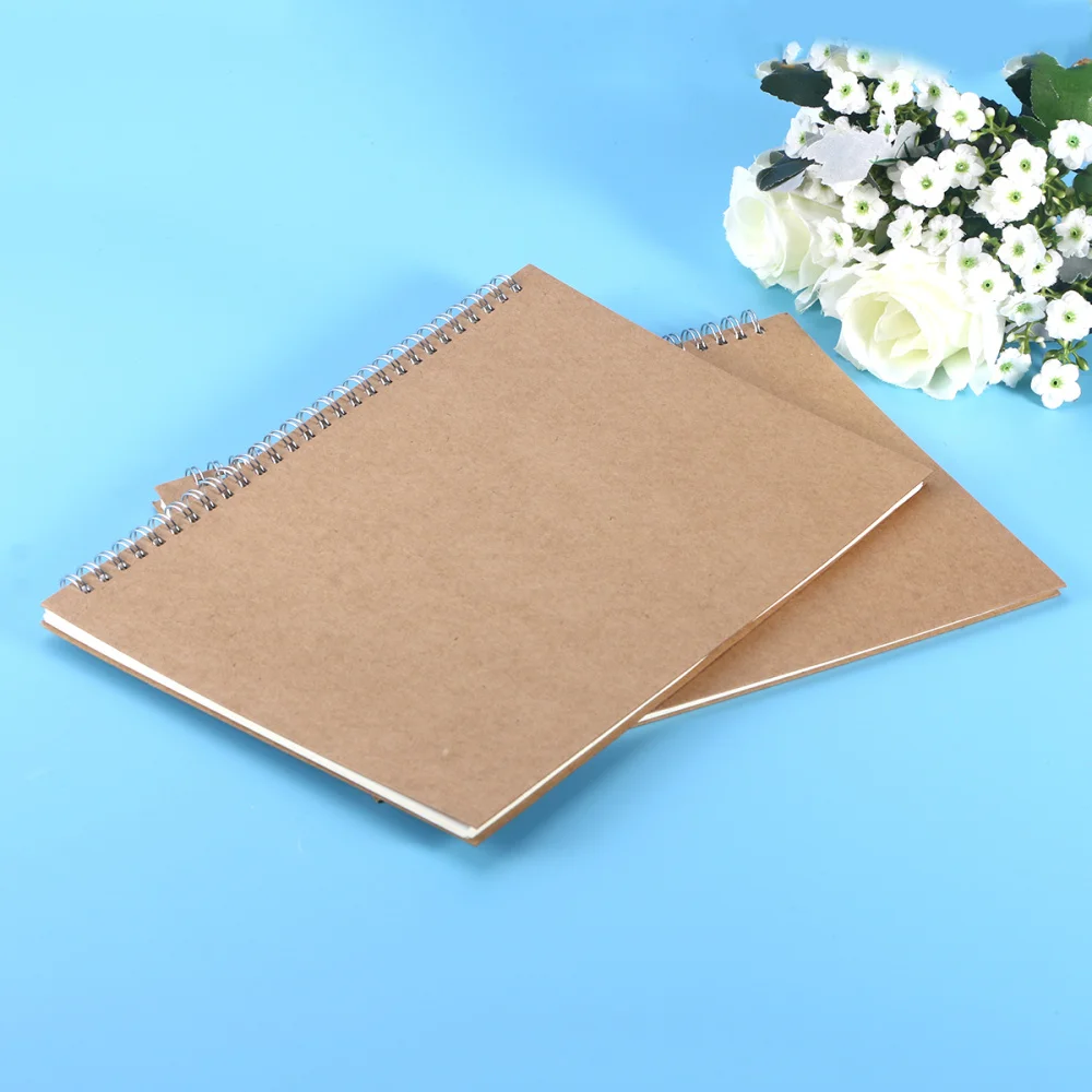 

2 Pcs Kraft Paper Spiral Journal Planner Diary Notebook for Students Office Writing Drawing Painting - Line