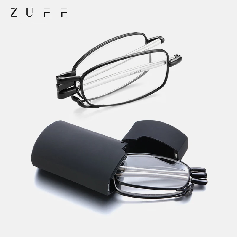 

2021 Folding Reading Glasses With Case Men Women Telescopic Rotation Presbyopia Eyeglasses Includes Glasses Case +1.0~+4.0