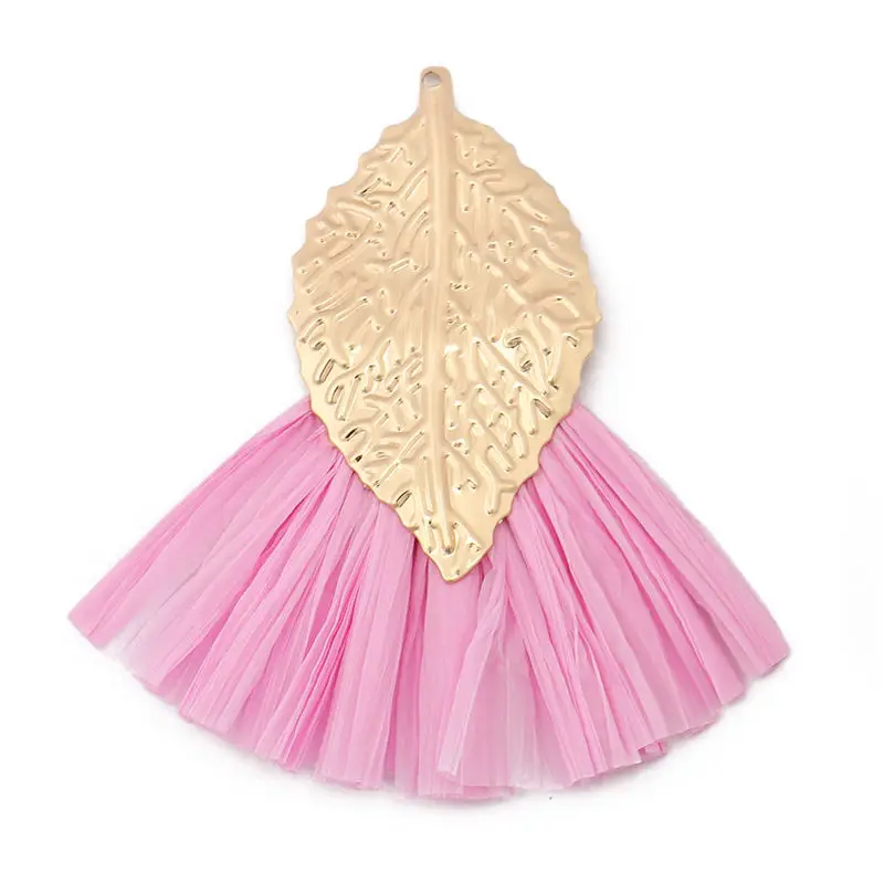 3 Шт. Кисточки Подвески Железный сплав и плетеная лента Веерной формы Лист Мультиколор для создания ювелирных изделий, декора и аксессуаров для одежды 57мм х 52мм.