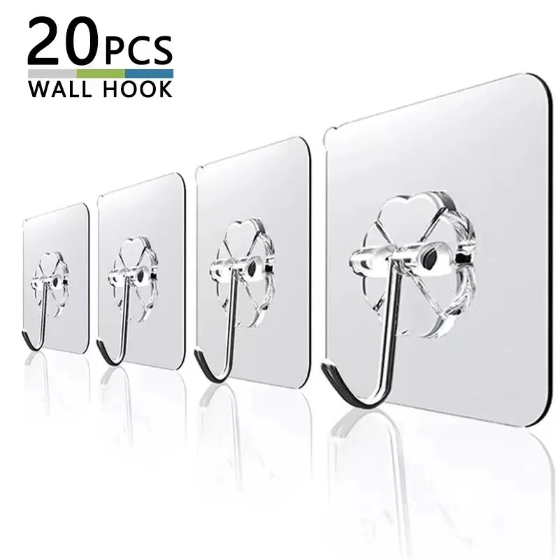 

20 PCS Hook Strong Self Adhesive Hooks Suction Cup Door Hangers For Kitchen Heavy Load Wall Hangers Transparent Hooks klevende