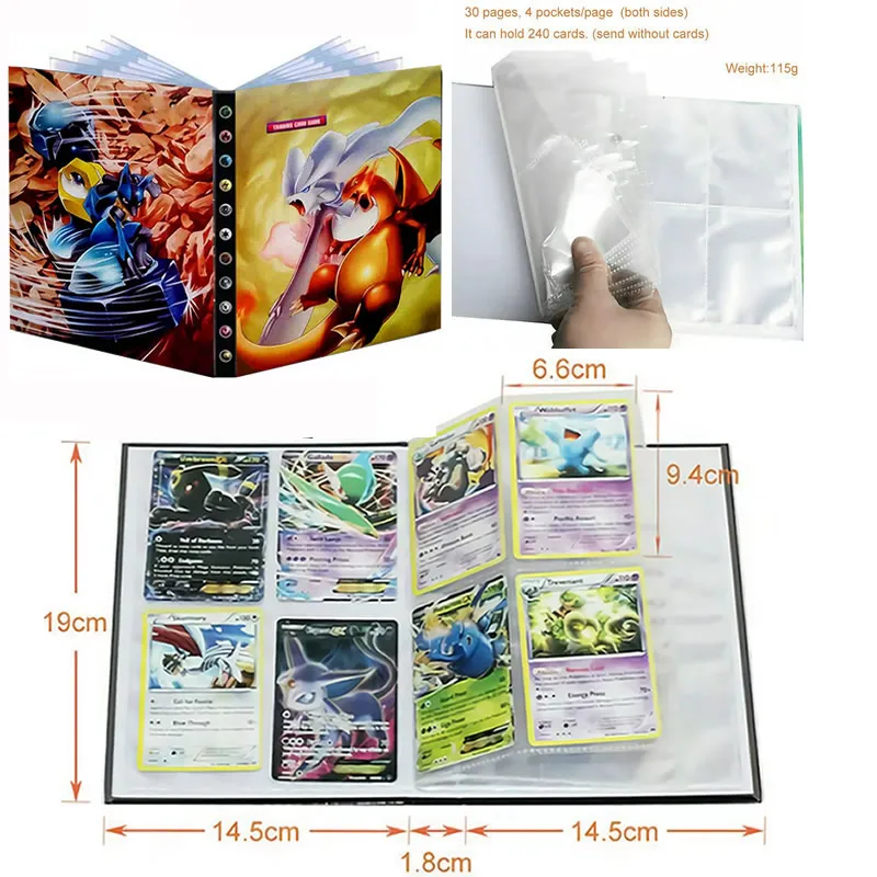 С 4 карманами Pokemon Коллекция альбом 240 держатель для карт Ливр покемонов ролевая