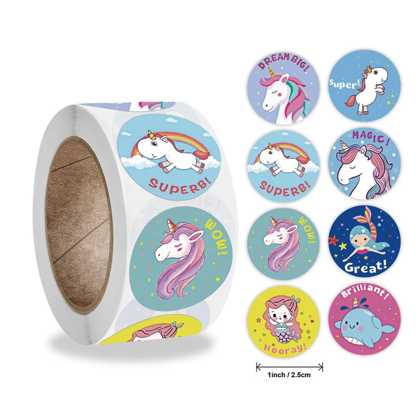 

1 inch Cute Unicorn Stickers for Kids 100-500Pcs Classic Toy Decoration for School Teacher Encouragement Animal Reward Stickers
