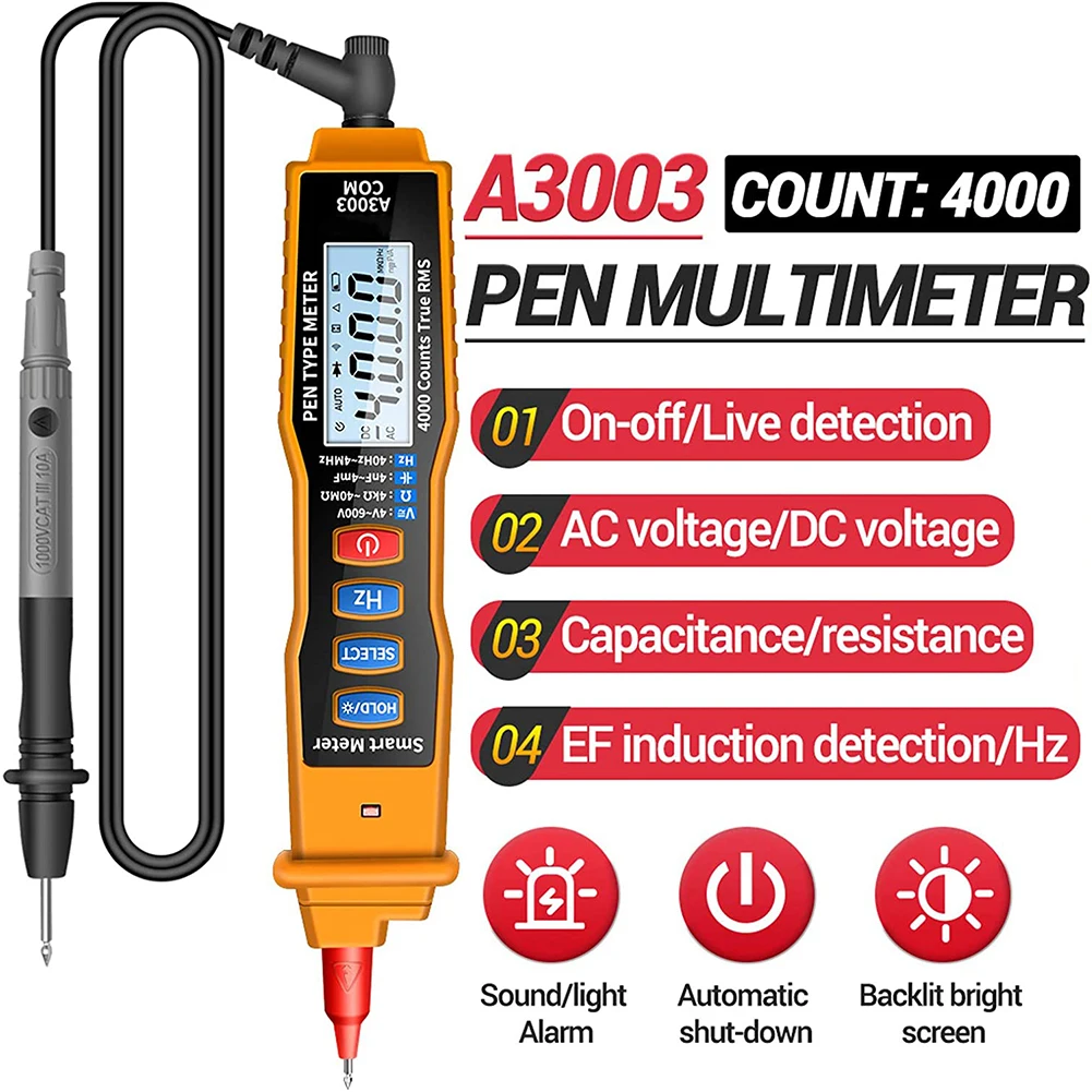 

A3003 Digital Multimeter Pen Type Meter 4000 Counts with Non Contact AC/DC Voltage Resistance Capacitance Hz Tester Tool
