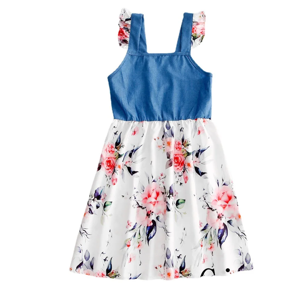 

Family Matching Outfit Blue Patchwork Ruffled Dress and Men's T-shirt Family Outfit Matching Couple Outfits Mommy and Me Dress