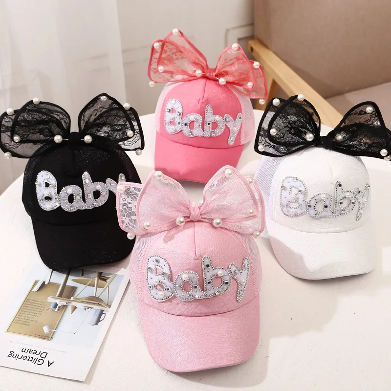 

Baby Hat Spring Summer Baby Girl Baseball Cap Glitter Sequin Rabbit Ear Pearl Kids Hat Girls Sun Hats For Children Hat