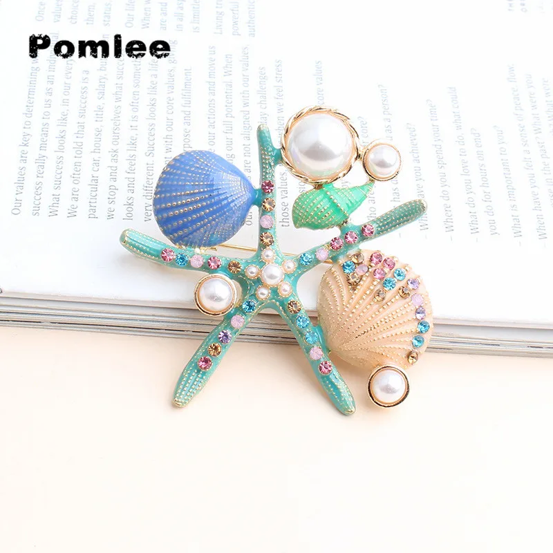 

Pomlee Enamel Sea Star Coral Starfish Brooches Women PearlAnimal Ocean Series Party Office Brooch Pins Jewelry Gifts