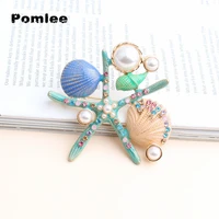pomlee enamel sea star coral starfish brooches women pearlanimal ocean series party office brooch pins jewelry gifts