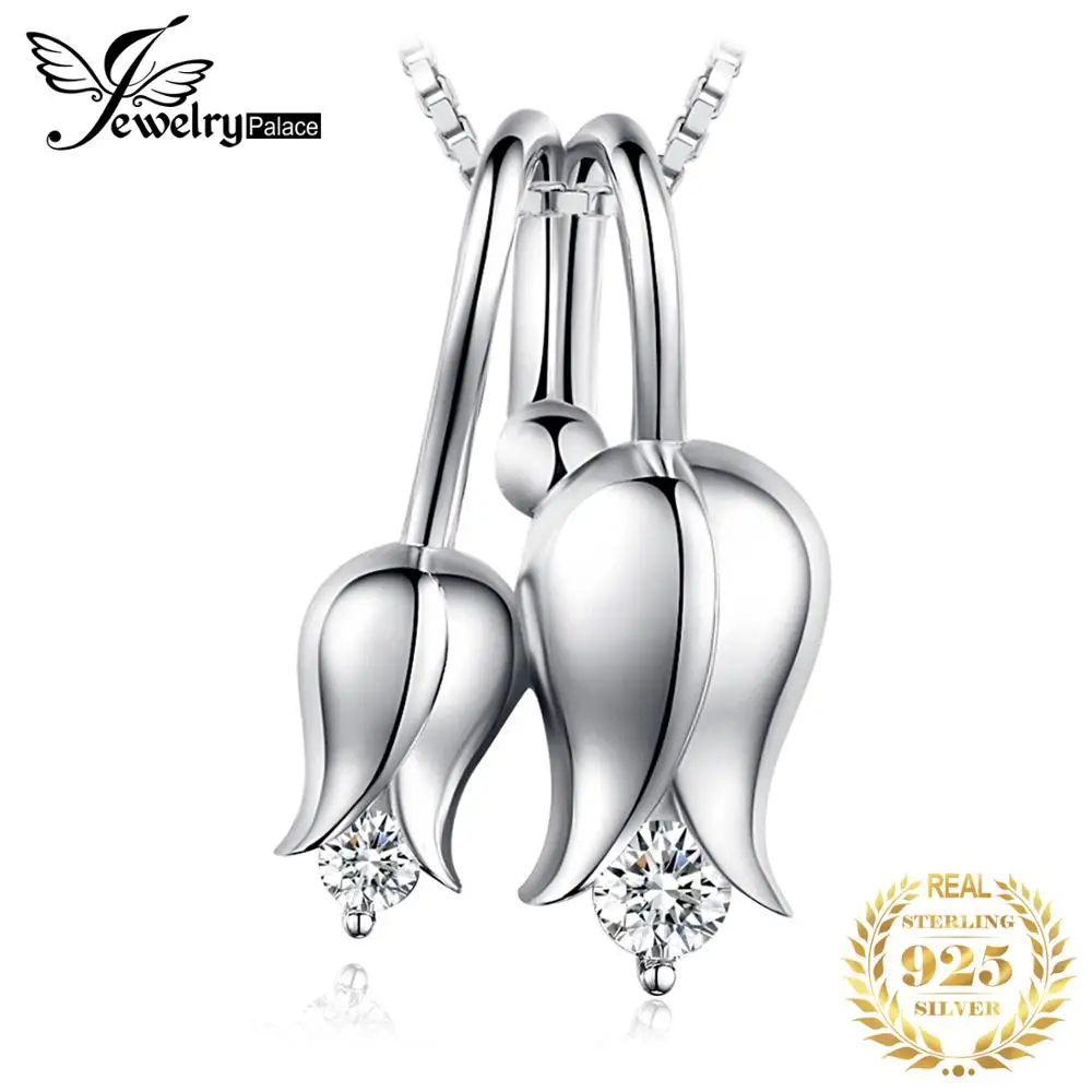 

JewelryPalace Flower 925 Sterling Silver Pendant Necklace Happiness Lily of the Valley CZ Pendant for Women Fashion No Chain