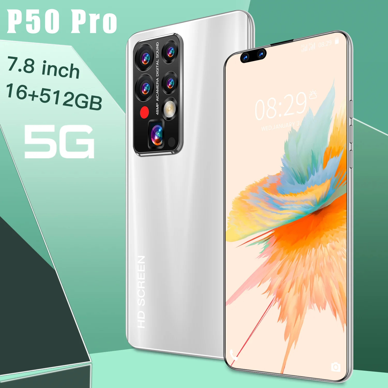 

Global Version P50 Pro 7.8 Inch Smartphone 16+512GB 40MB+48MB 5600mAh Battery Android 11 Phone Full Screen Supports Google