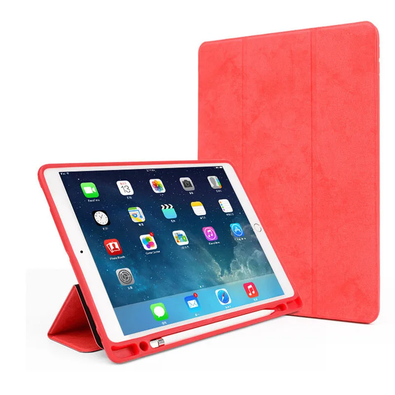 Красный Защитный чехол для планшета для нового ipad 10,2 7-го поколения с держателем для ручек ПУ+ ПВХ чехол умная скобка чехол для ipad 10,2 дюймов - Цвет: Красный