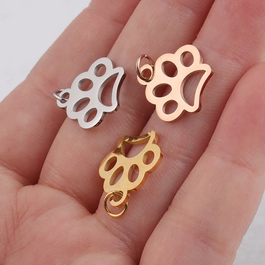 

20Pcs/Lot 5*16mm Hollow Dog Paw Charms Mirror Polish Stainless Steel Charms For DIY Making Necklace Earrings Bracelets Keychain