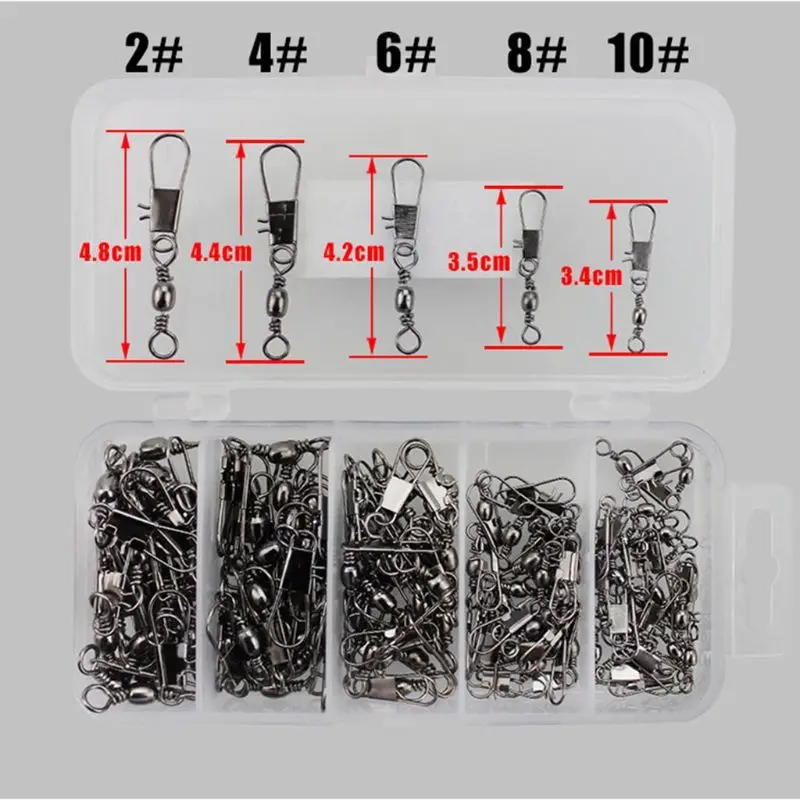

100 Pcs Barrel Fishing Swivel Bottle-shaped Swivel 8-Shaped Ring + B-Shaped Pin with Safety Snaps Connector Clips Tackle