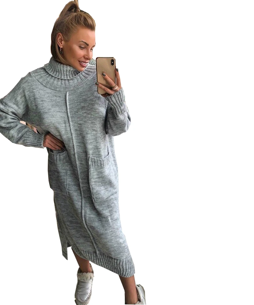 Женское осеннее платье свитер TAOVK однотонные вязаные платья с длинным рукавом и