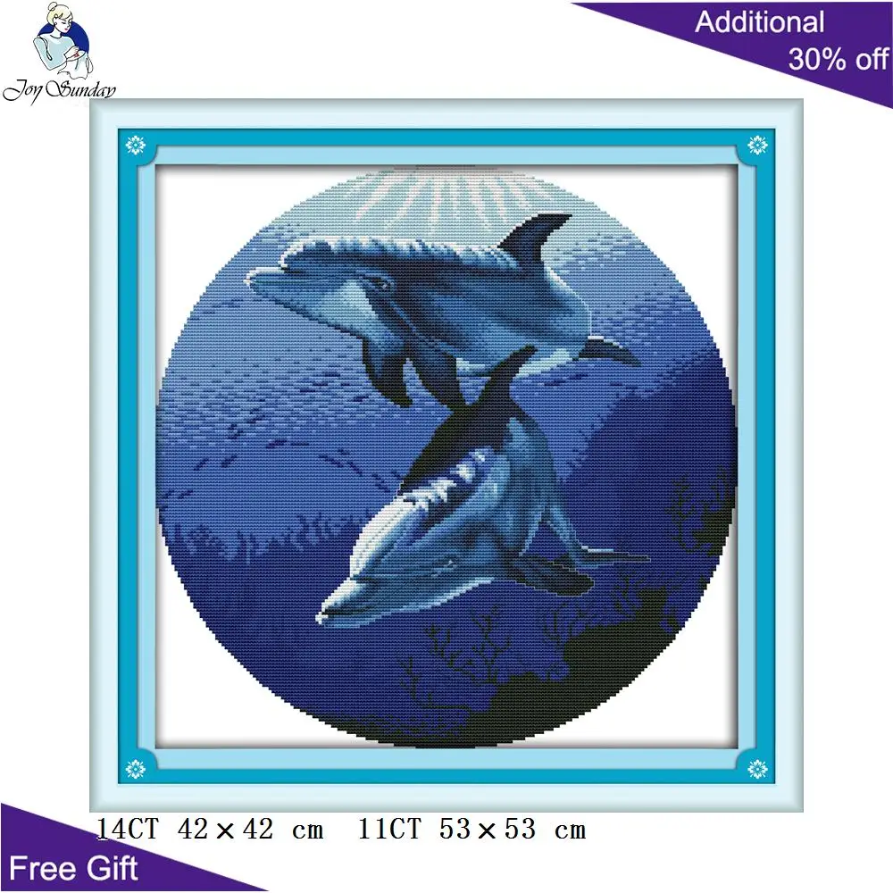 Вышивка крестиком Joy Sunday с дельфином D528(2) 14CT 11CT Набор для вышивки классическими