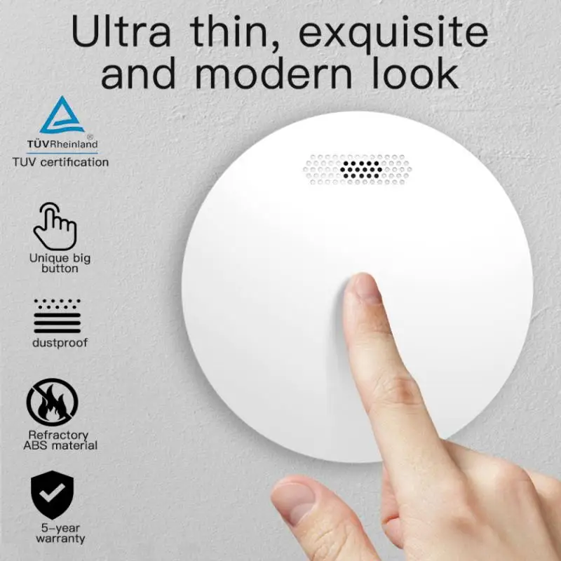

WIFI Smoke Detector Tuya Smart Life APP Control Rauchmelder Home Security Fire Alarm Ultra-Thin Alarm Sensor LED Indicator Flash