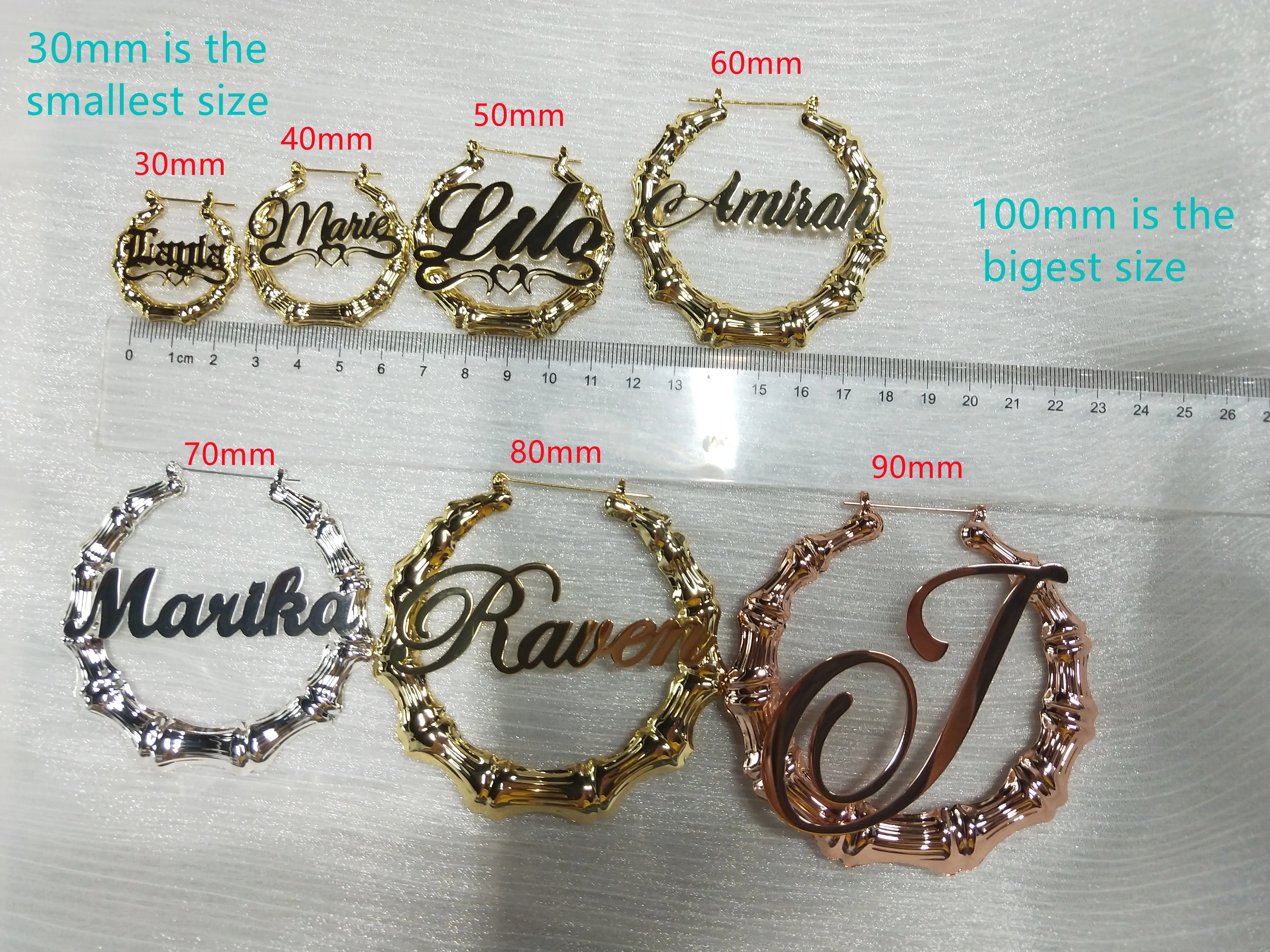 DOREMI 30-90MM Stainless Custom Bamboo Earrings Hoop Personalized Name Earrings Personalized Jewelry Charming Earrings Gold Gift images - 6
