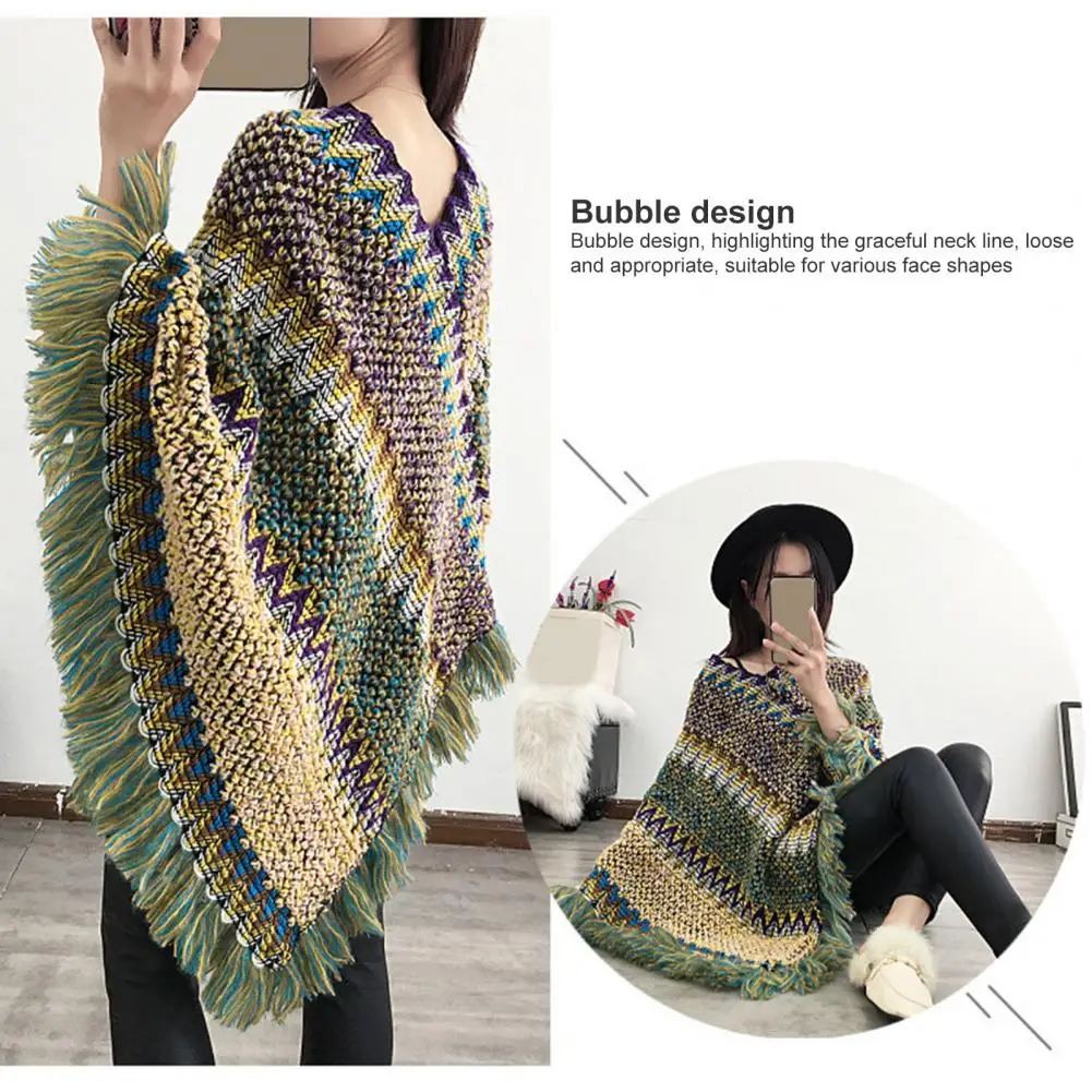 Женская накидка-пончо с бахромой и V-образным вырезом |