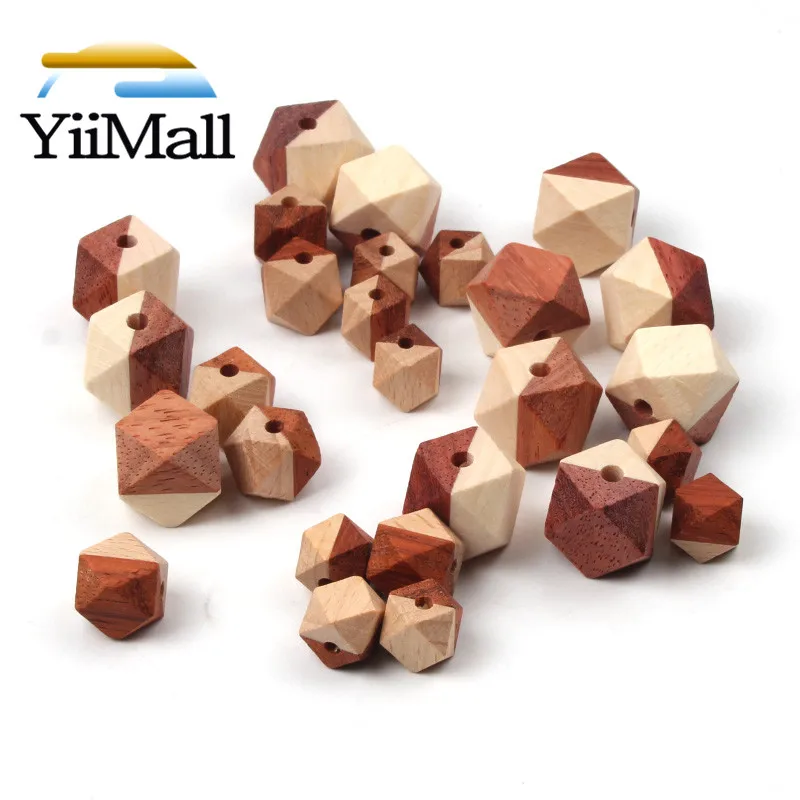 10 шт двухцветный натуральную древесину бука и бусинки 12/14/18 мм Гранёные с одной