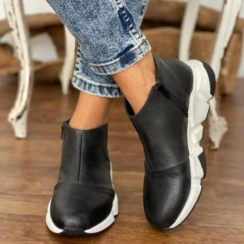 

Autumn Sneakers Women Shoes 2021 Platform Ladies Ankle Boots PU Leather Round Toe Casual Shoes Zipper Slip On Shoes Female