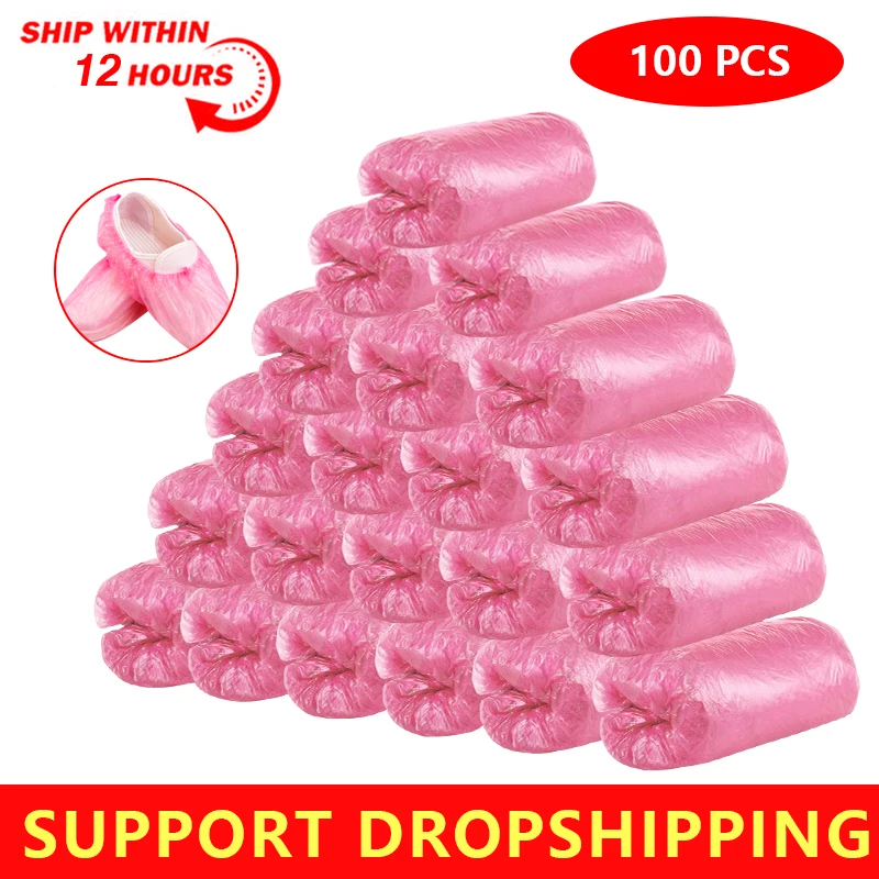 100 шт./пакет одноразовые Пластик Бахилы Галоши чехол Водонепроницаемый Shoe Cover