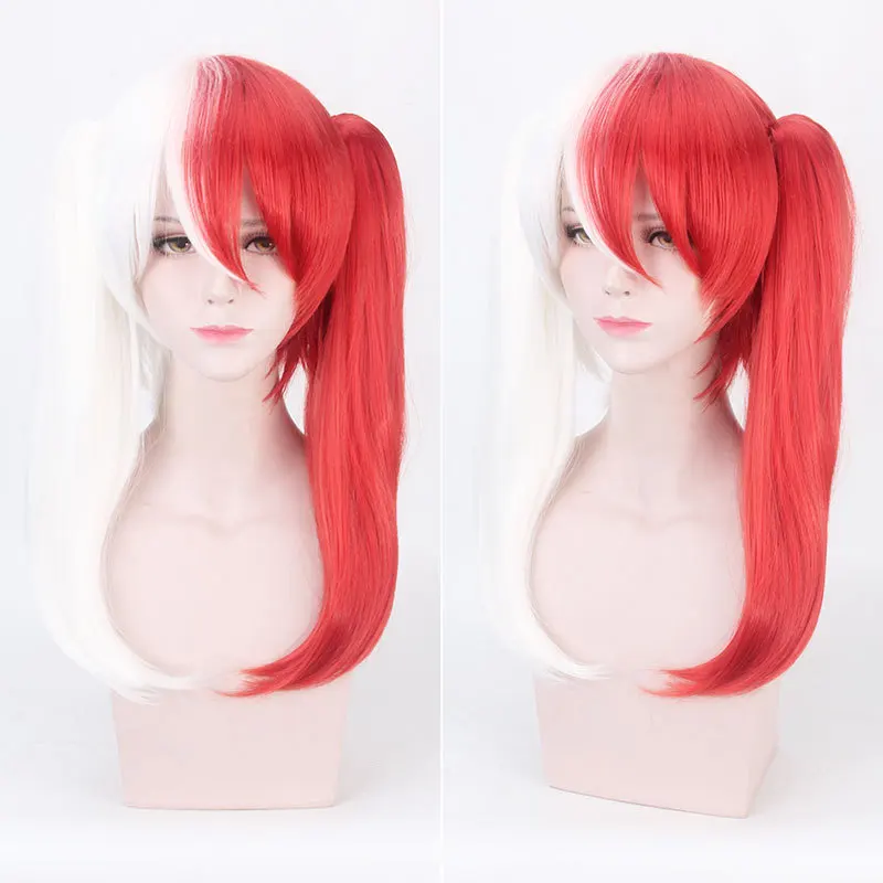

Anime My Hero Academia Cosplay 45cm White Red Long Hair Double Ponytail Hairstyle Daily Party Universal Synthetic Fiber Wig
