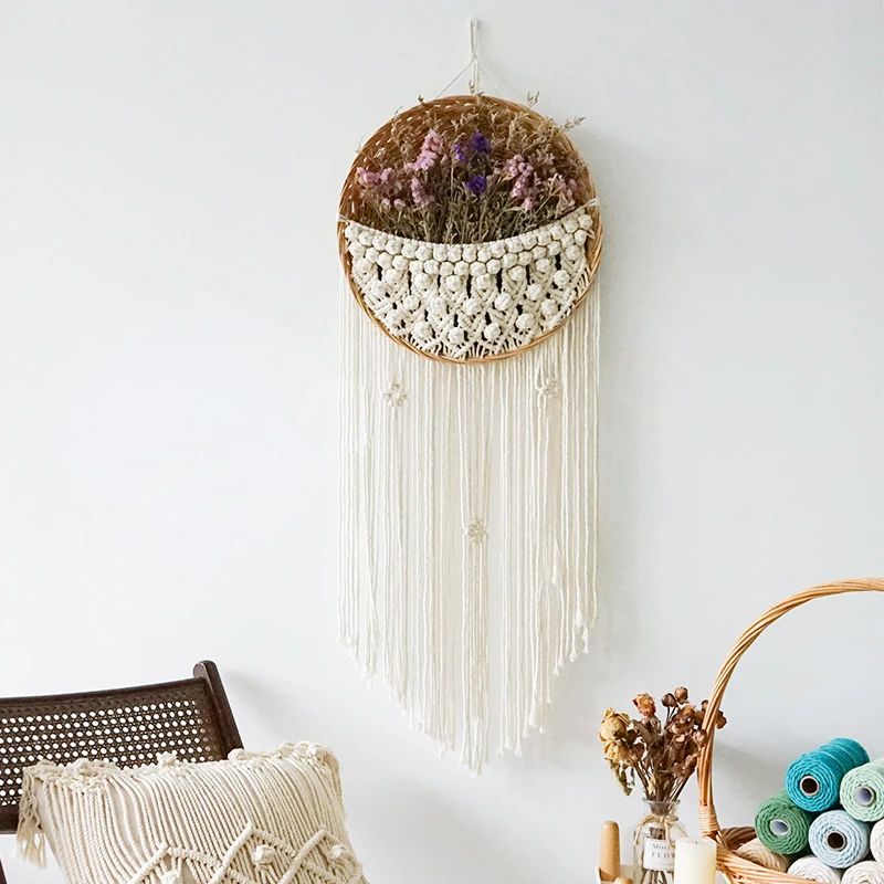 Подвеска для растений из макраме ручной работы с корзиной Настенный декор | Дом и