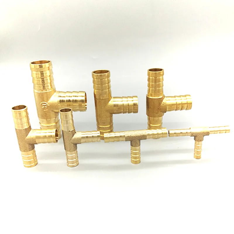 Т-образный латунный штуцер Т-образной формы для шланга с зазубринами 3-ходовой