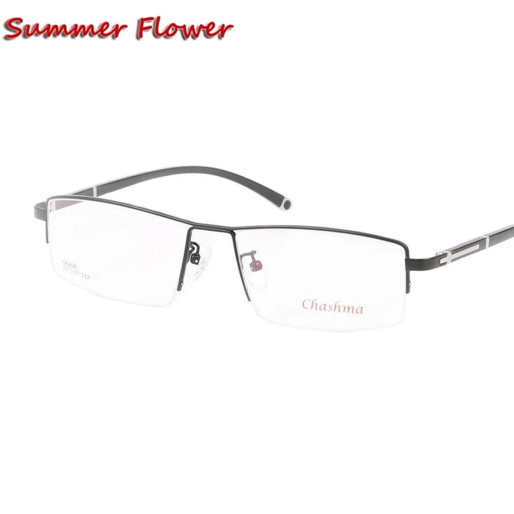 

Summer Flower Brand Alloy Frame Classic Designer Men Semi Rim Eyeglasses Gentlemen Eye Glasses Big Frames for Male 57-17-142