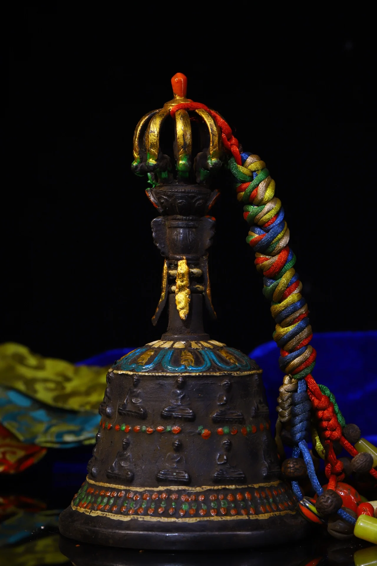 8-дюймовая коллекция тибетского храма старая бронза киноварь окрашенная тысяча